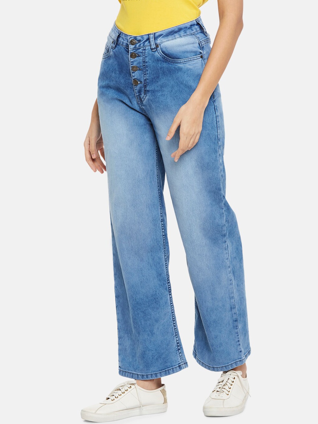 

People Women Blue Tapered Fit High-Rise Heavy Fade Jeans