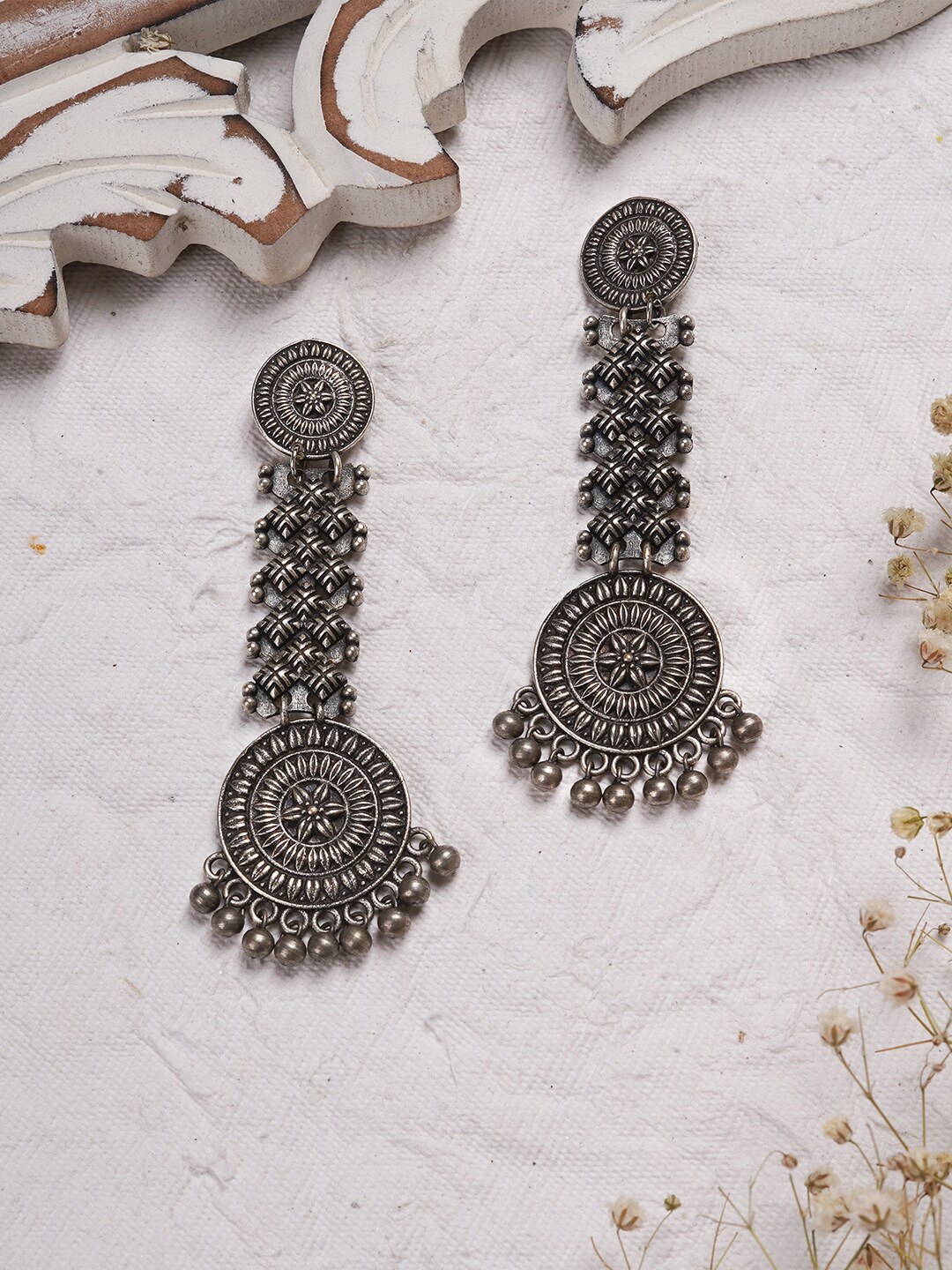 

TEEJH Silver-Toned Contemporary Drop Earrings