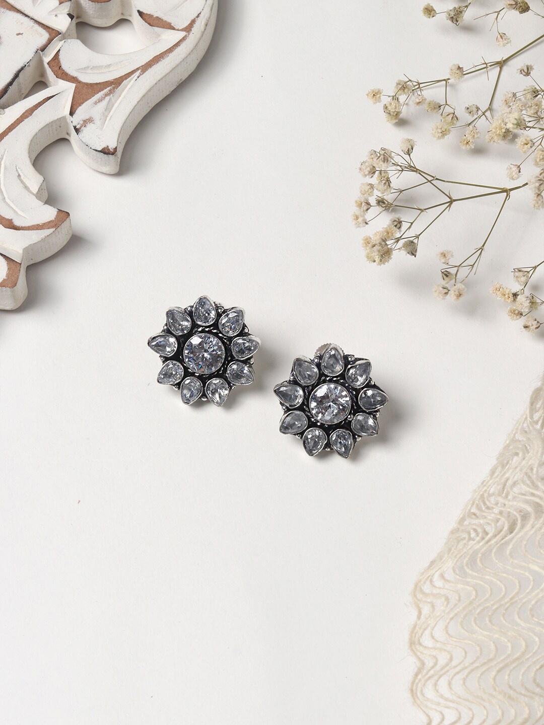 

TEEJH Silver-Toned Contemporary Studs Earrings