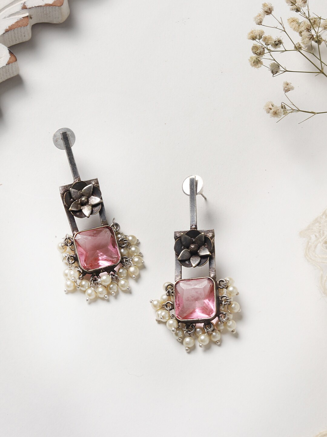 

TEEJH Silver-Toned Contemporary Drop Earrings