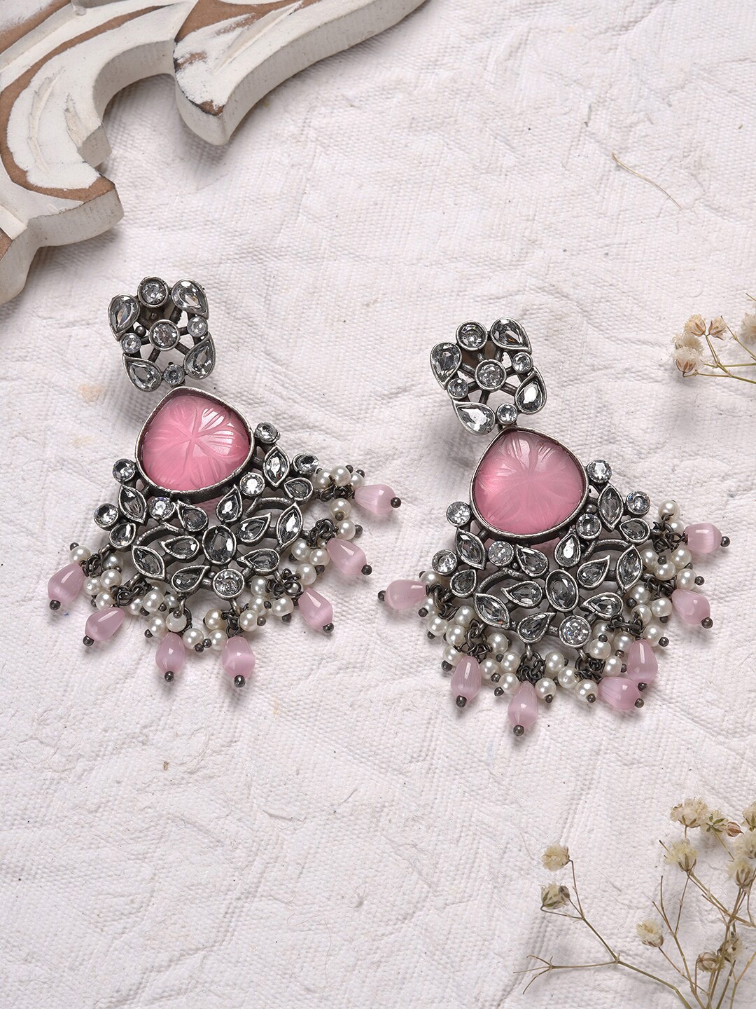 

TEEJH Silver-Toned Contemporary Drop Earrings