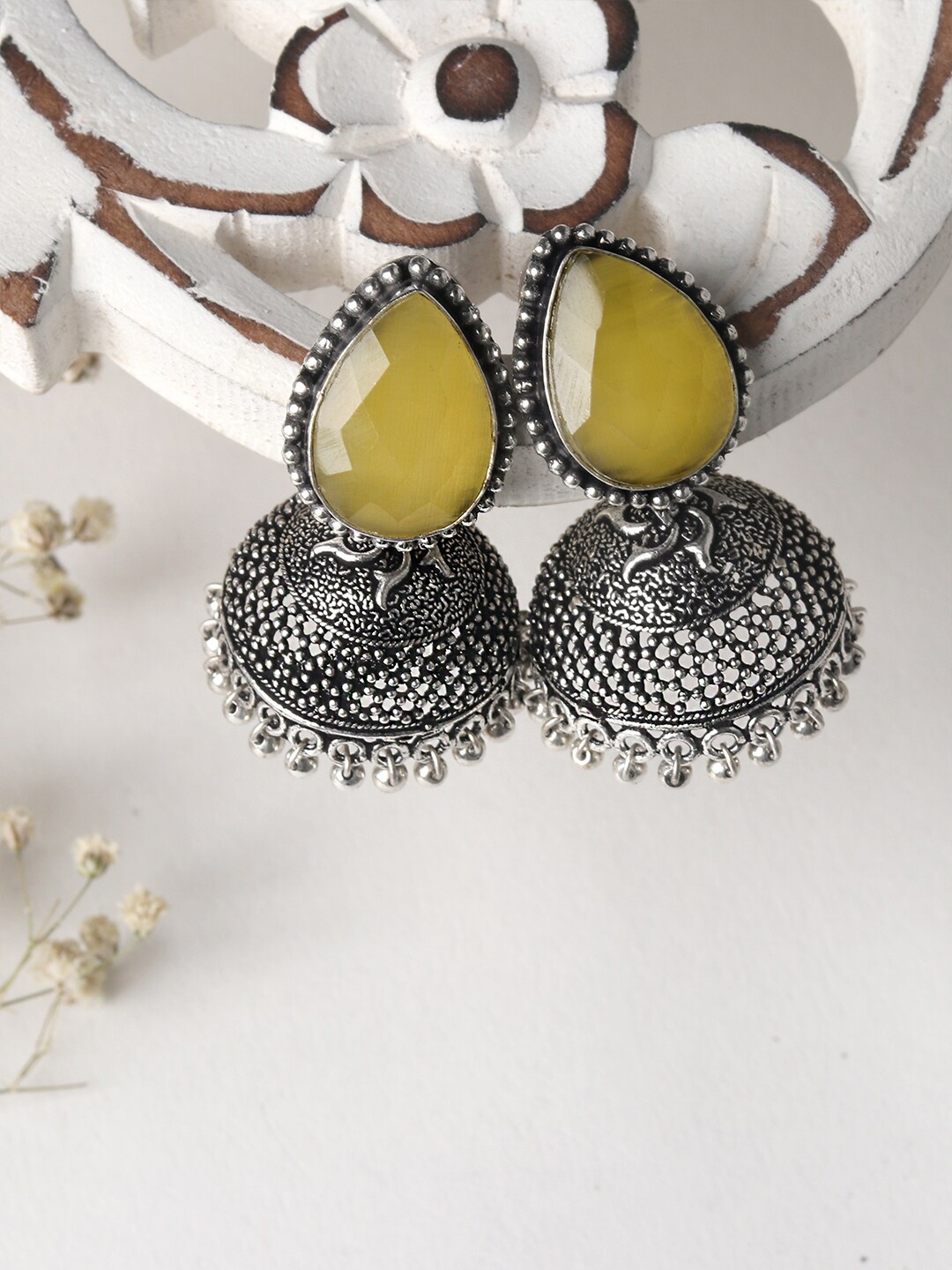 

TEEJH Silver-Toned Contemporary Jhumkas Earrings