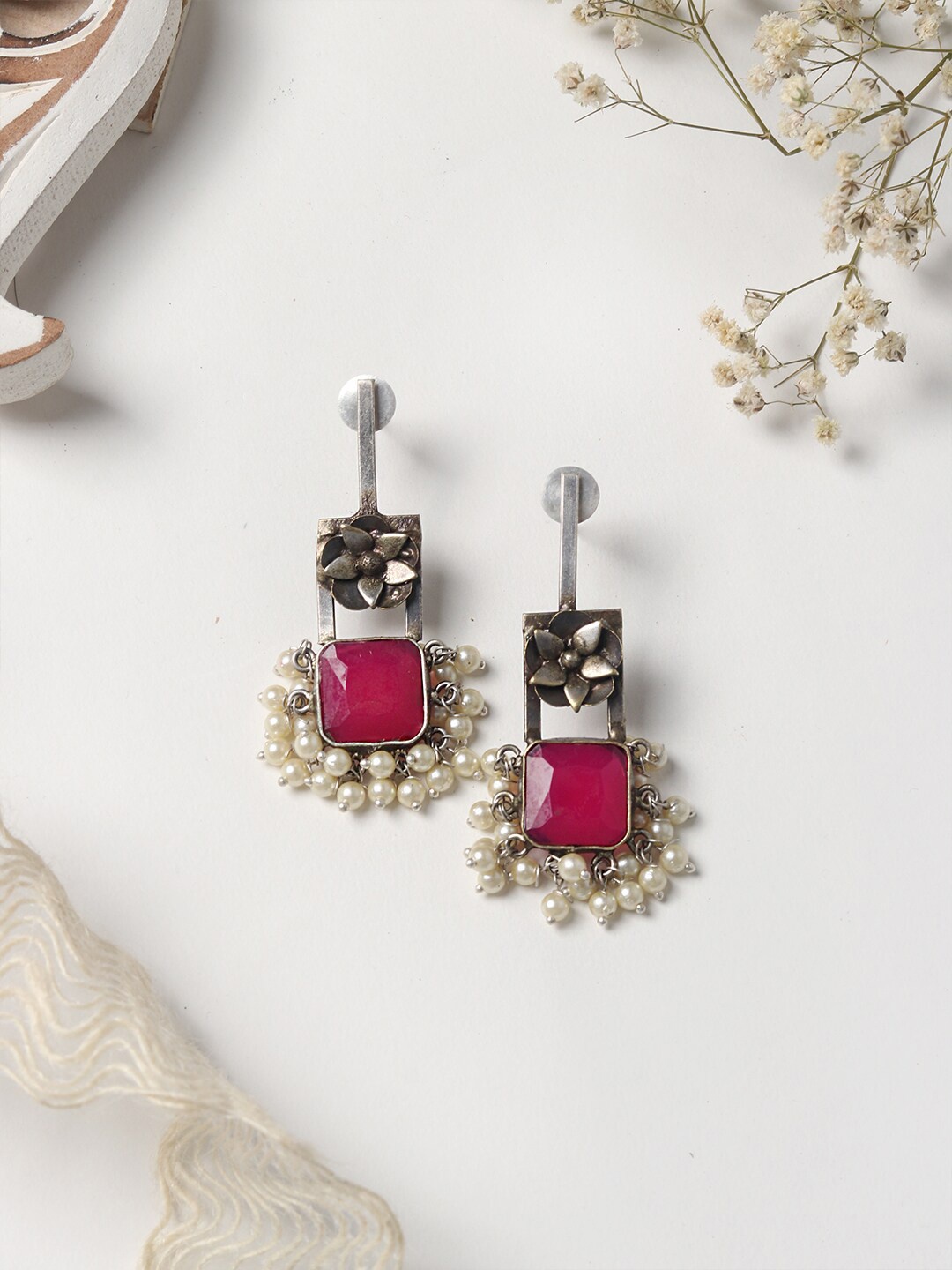 

TEEJH Silver-Toned Contemporary Drop Earrings
