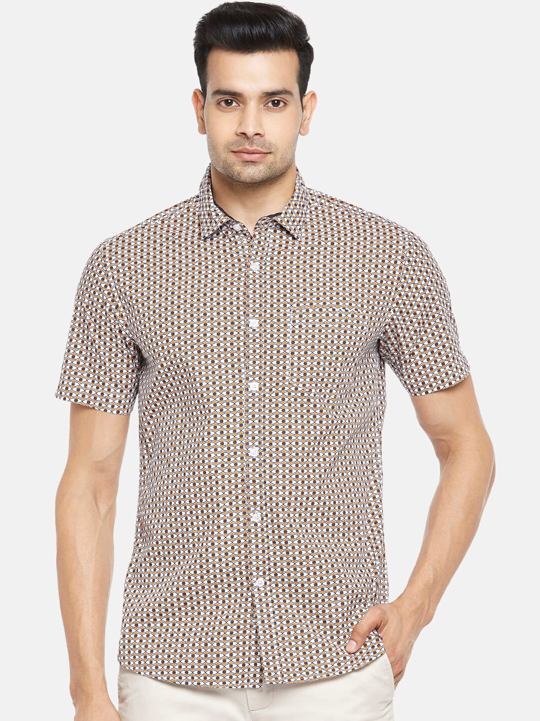 

BYFORD by Pantaloons Men White Slim Fit Opaque Printed Casual Shirt