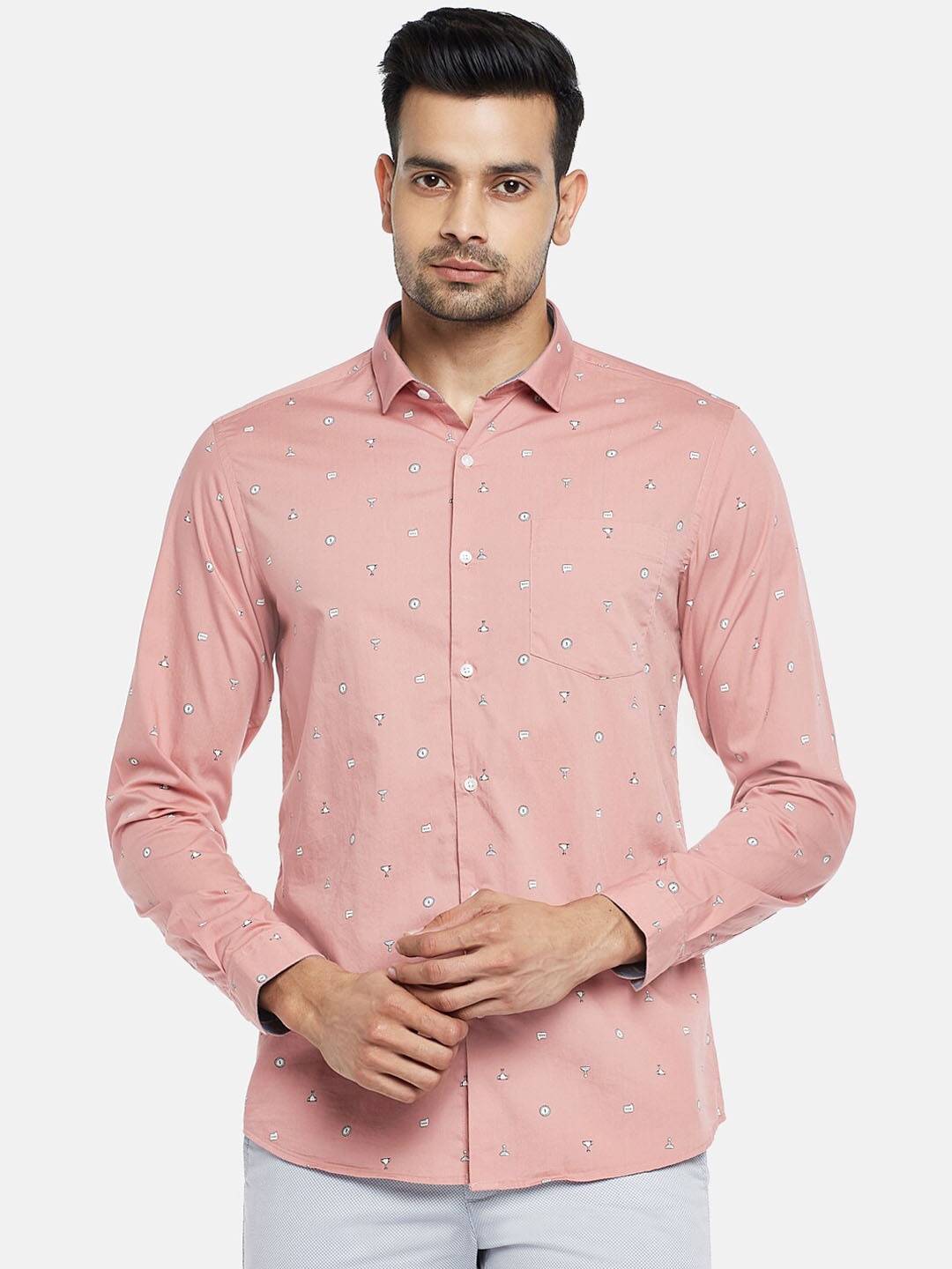 

BYFORD by Pantaloons Men Pink Slim Fit Opaque Printed Casual Shirt