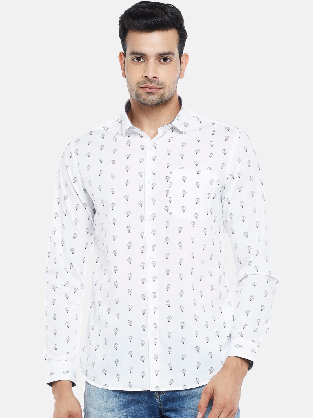 

BYFORD by Pantaloons Men White Slim Fit Opaque Printed Casual Shirt