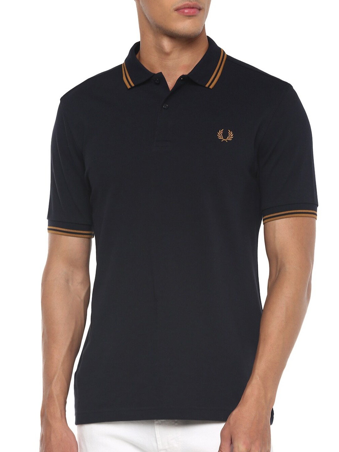 

Fred Perry Men Navy Blue Polo Collar Slim Fit T-shirt