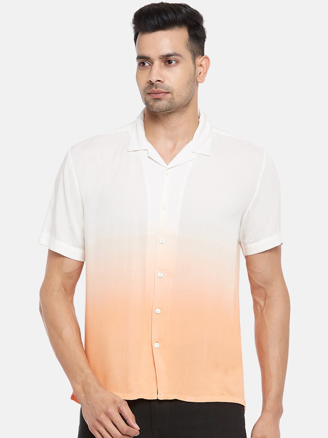 

People Men Orange Slim Fit Opaque Casual Shirt