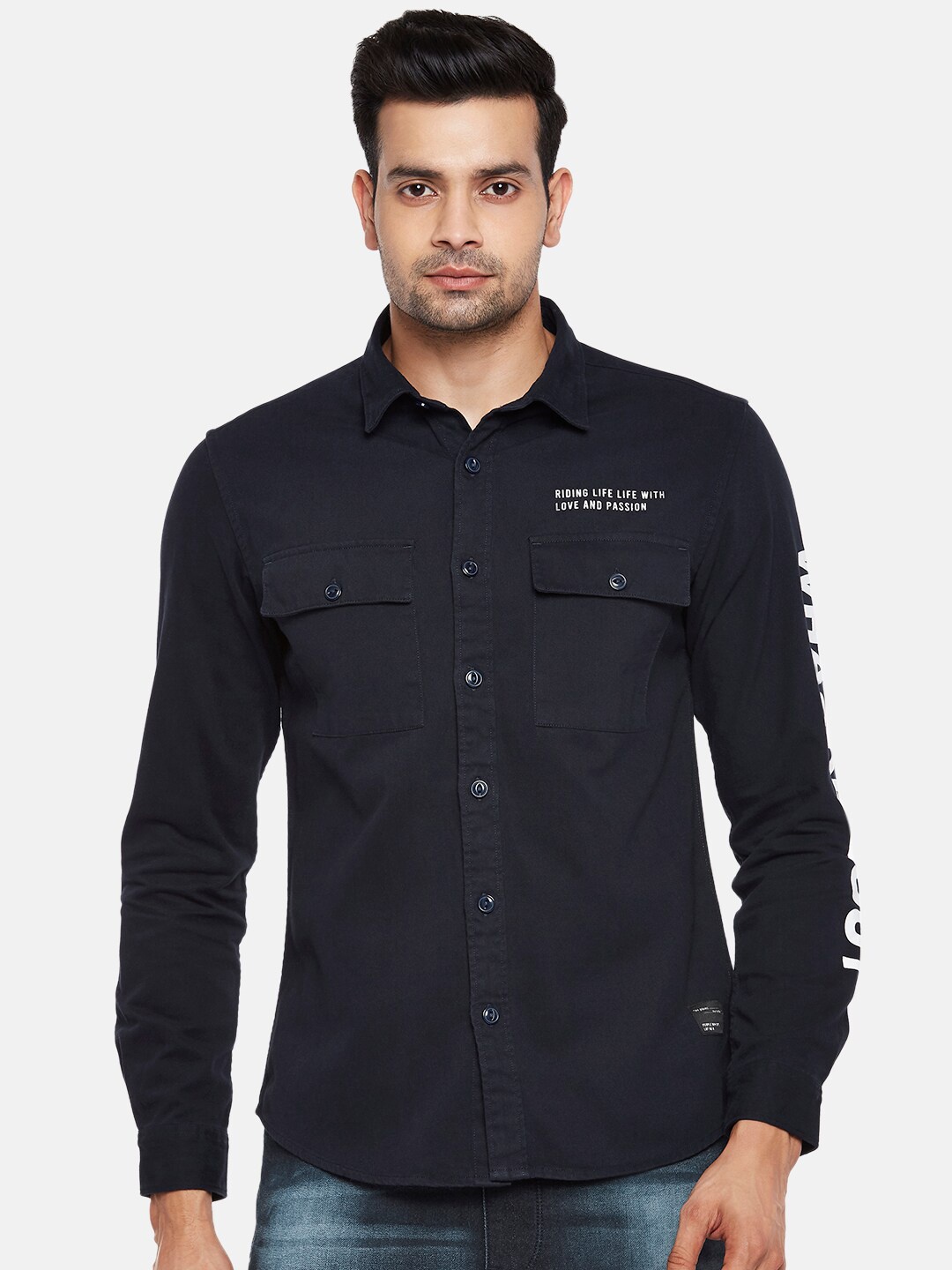 

People Men Navy Blue Casual Shirt