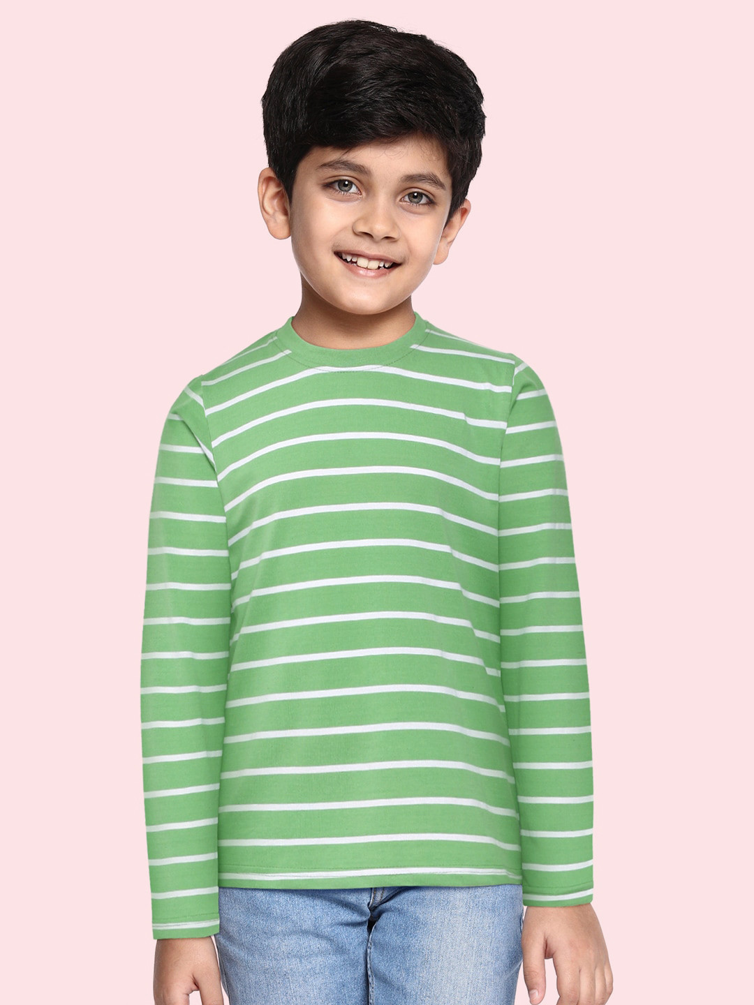 

HERE&NOW Boys Green & White Striped T-shirt