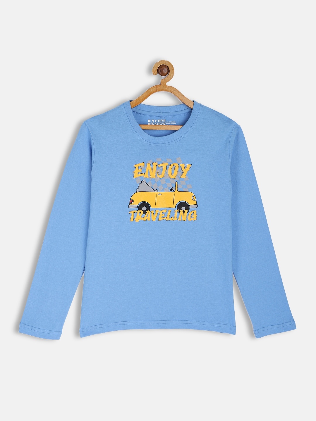 

HERE&NOW Boys Blue Typography Printed Round Neck Regular Sleeves Cotton T-shirt