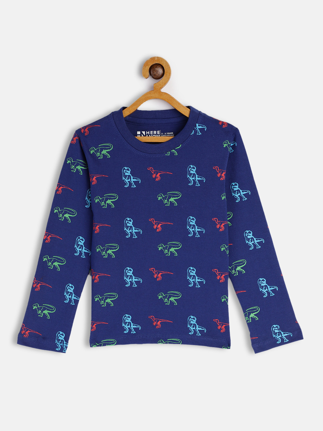 

HERE&NOW Boys Mazarine Blue Animal Printed Round Neck regular Sleeves Pure Cotton T-shirt