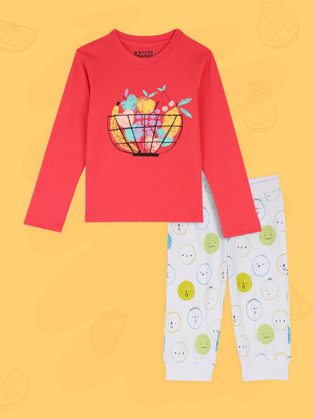 

HERE&NOW Boys Red & White Printed Pure Cotton Night suit