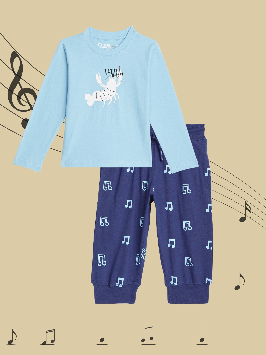 

HERE&NOW Boys Blue Printed Pure Cotton Night suit