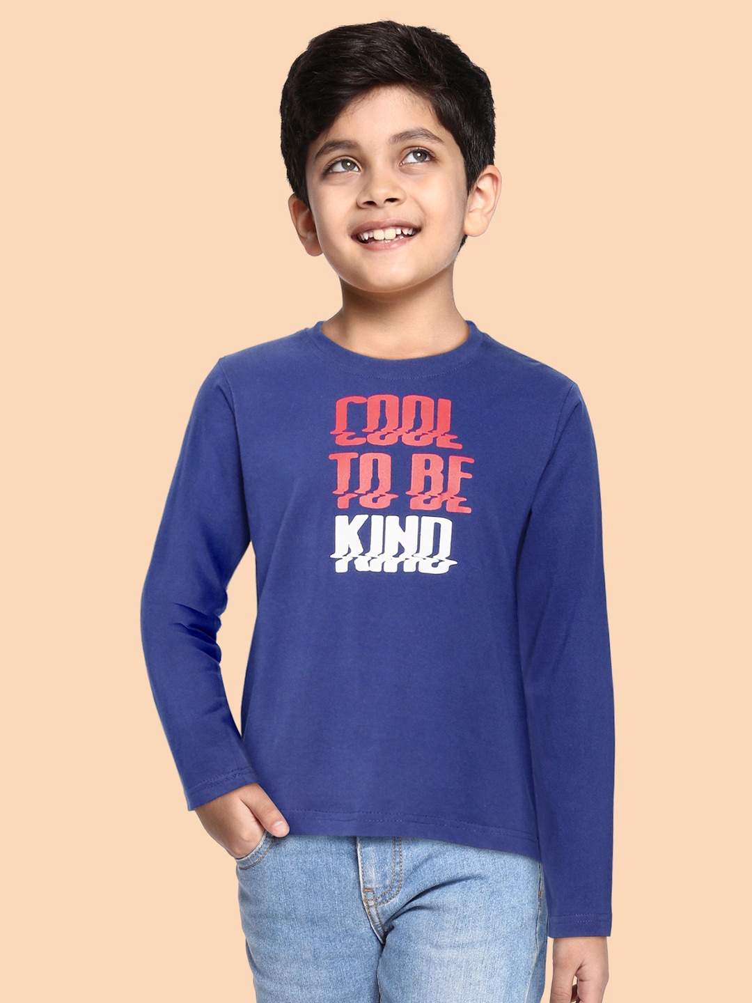 

HERE&NOW Boys Blue Typography Printed Pure Cotton T-shirt