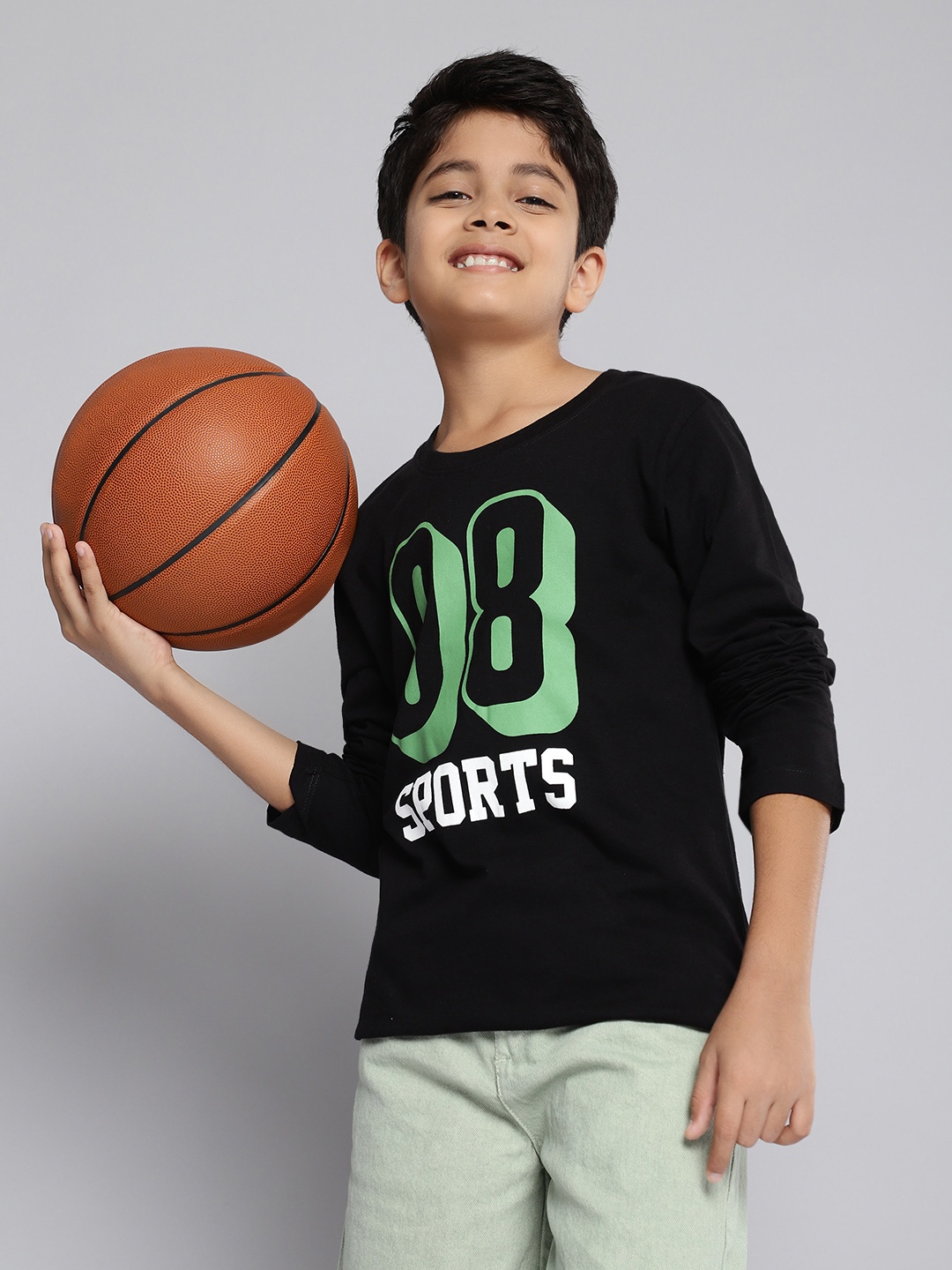 

HERE&NOW Boys Black Sports Printed Pure Cotton T-shirt