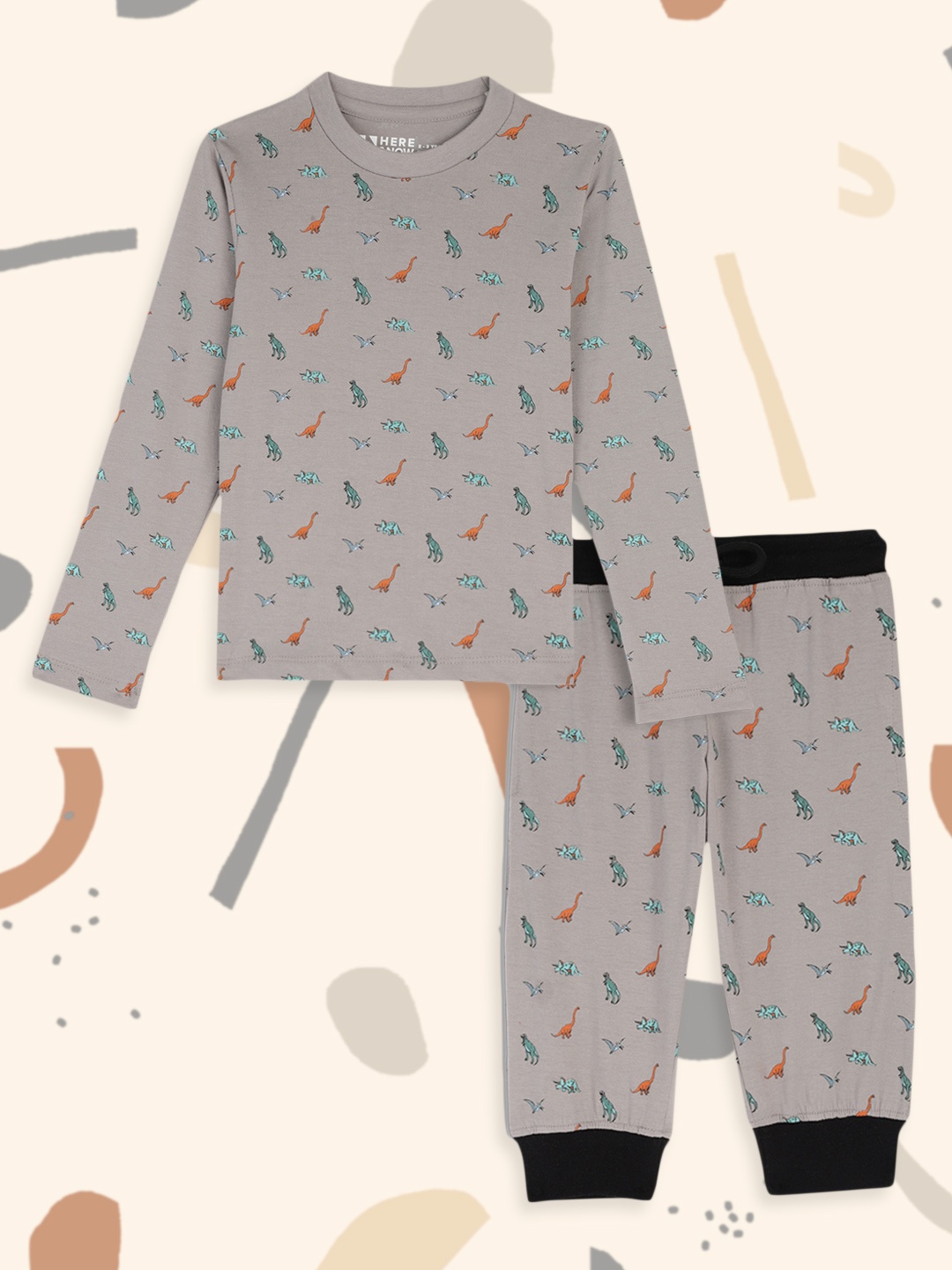 

HERE&NOW Boys Grey Printed Pure Cotton Night suit