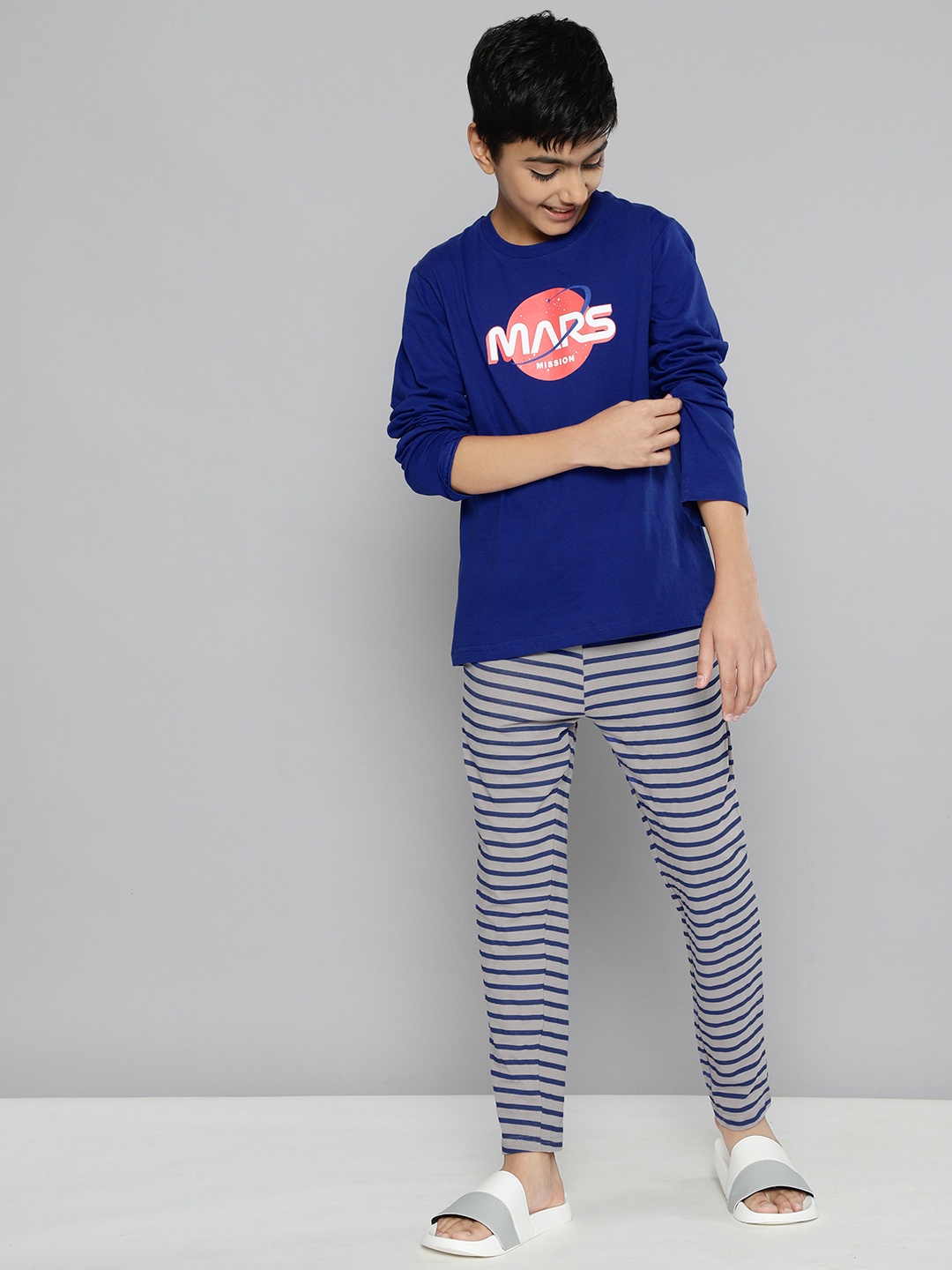 

HERE&NOW Boys Blue Printed Pure Cotton Night suit