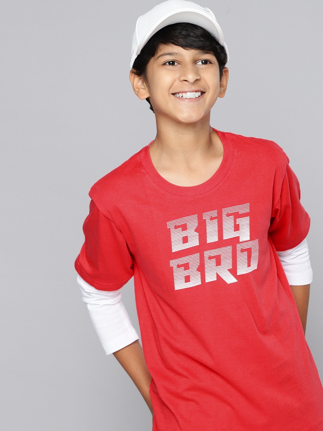 

HERE&NOW Boys Bitter Sweet Red & White Typography Printed Round Neck Pure Cotton T-shirt