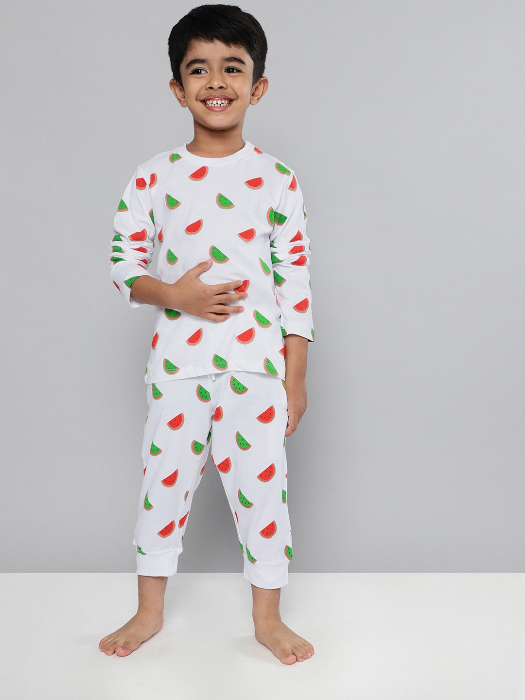 

HERE&NOW Boys White Printed Pure Cotton Printed Night suit