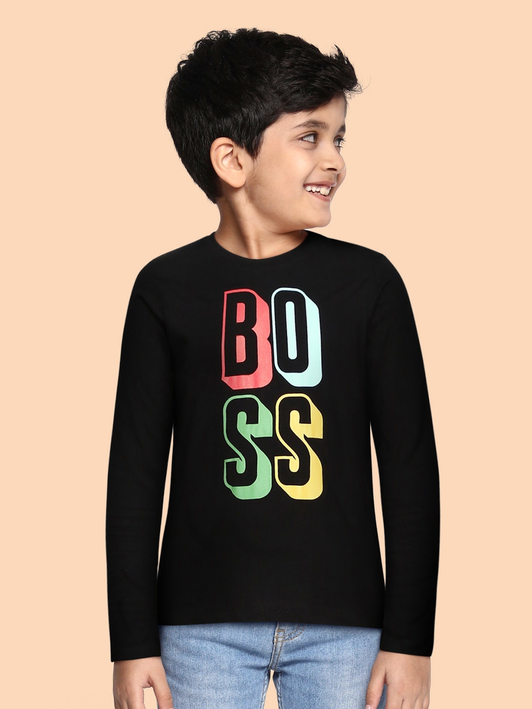 

HERE&NOW Boys Black Typography Printed T-shirt
