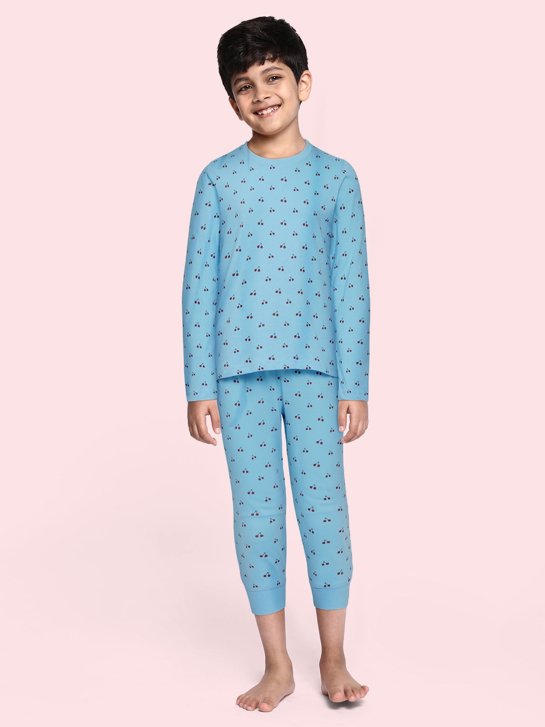 

HERE&NOW Boys Blue Printed Pure Cotton Night Suit