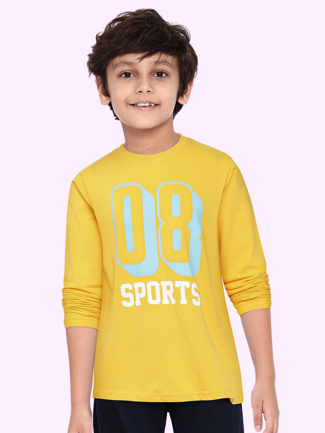 

HERE&NOW Boys Yellow Cotton Typography Printed T-shirt