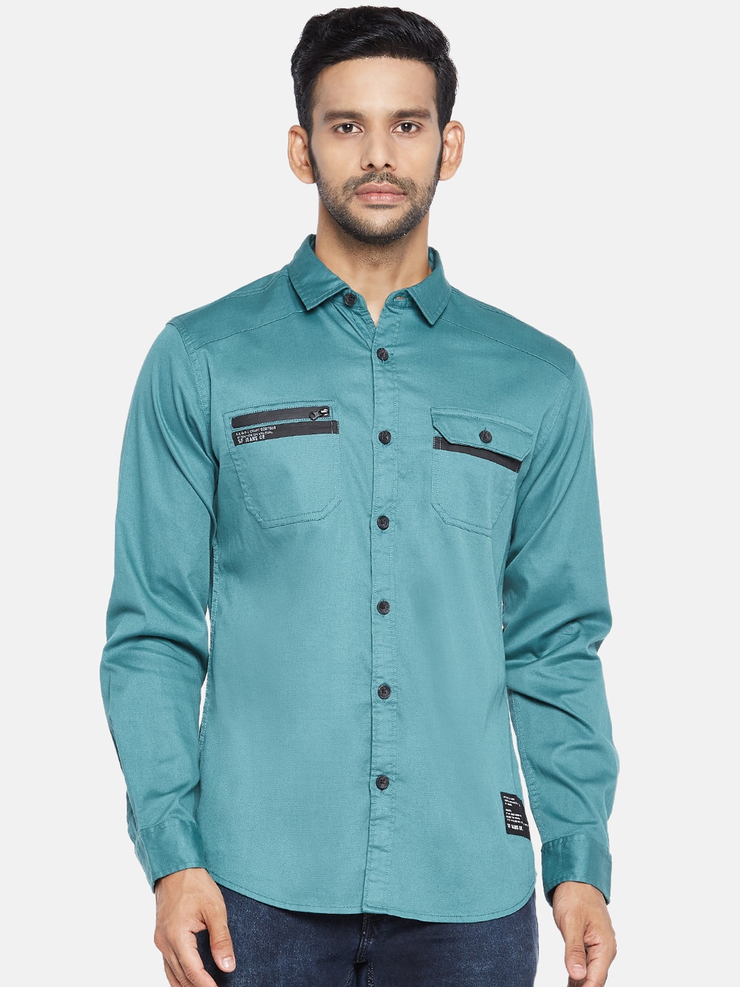 

SF JEANS by Pantaloons Men Green Slim Fit Opaque Casual Shirt
