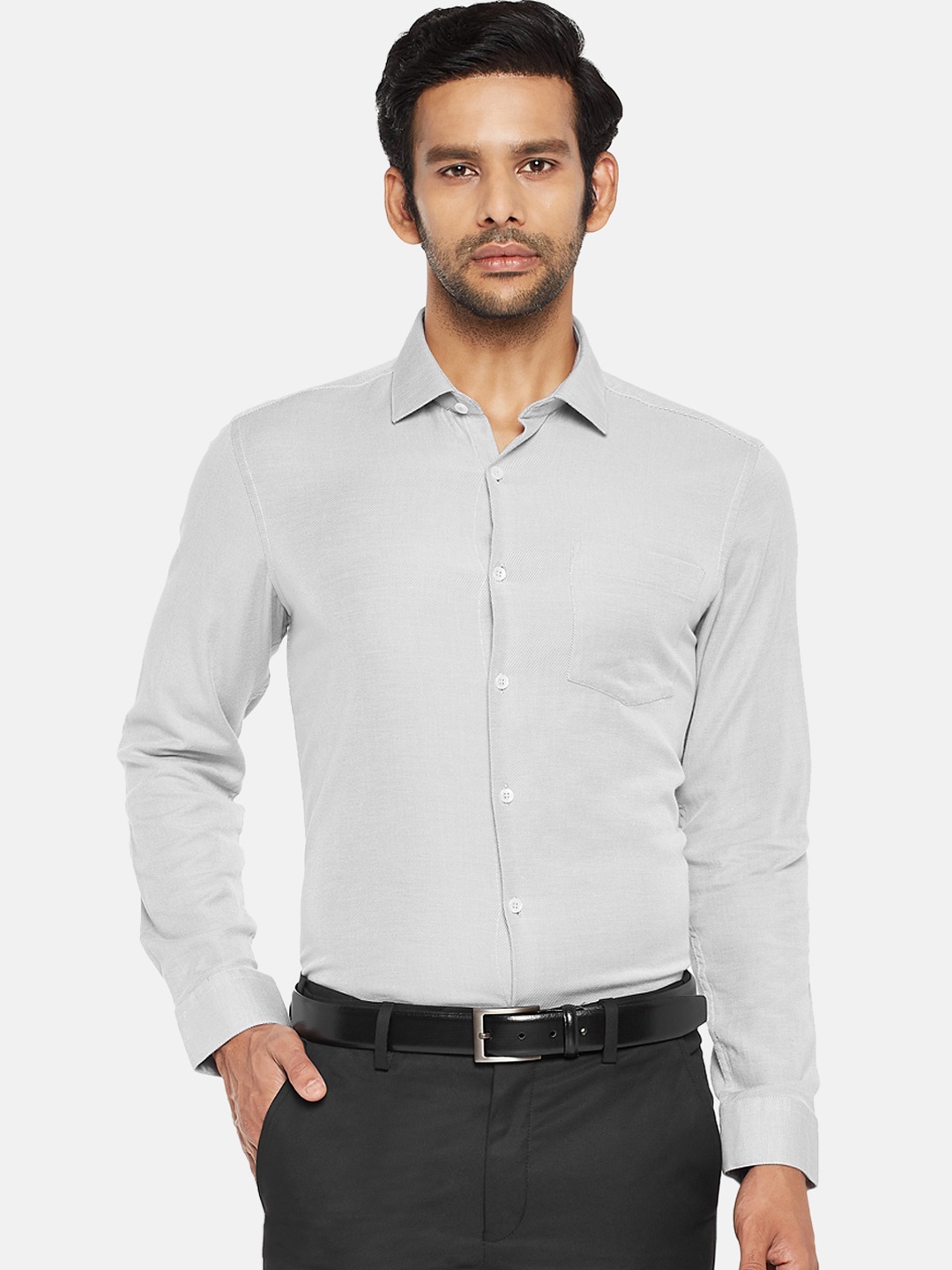 

RICHARD PARKER by Pantaloons Men Grey Solid Twill Pure Cotton Slim Fit Casual Shirt