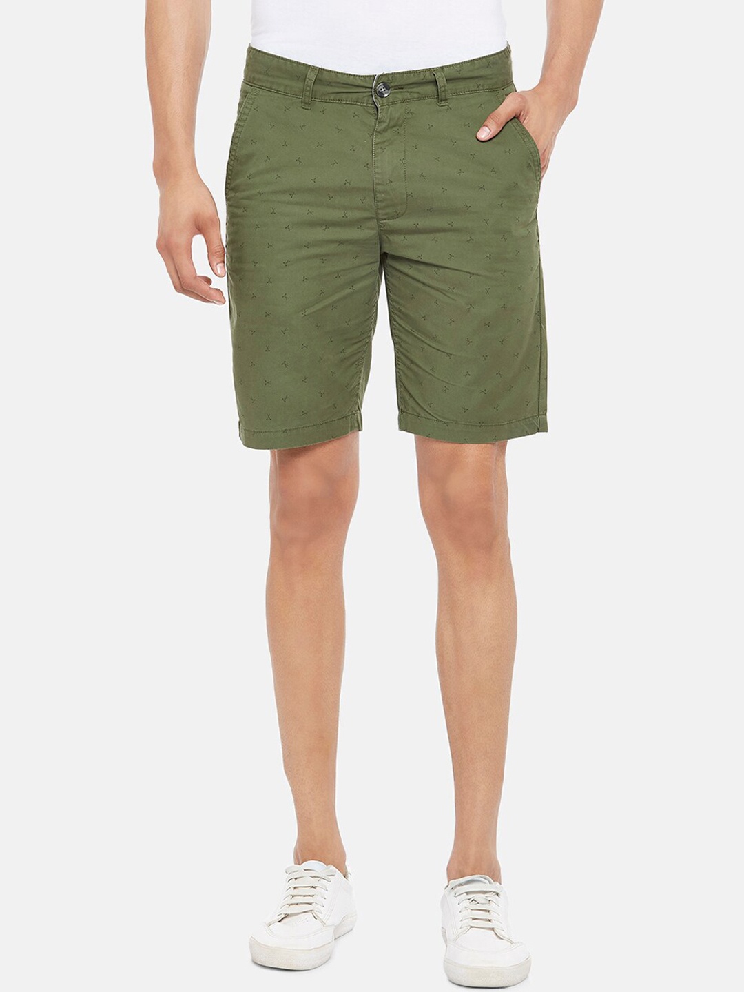 

BYFORD by Pantaloons Men Olive Green Slim Fit Low-Rise Regular Shorts