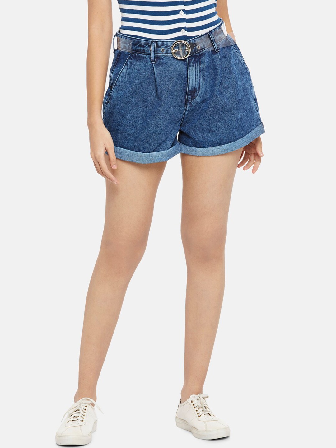 

People Women Blue Washed High-Rise Denim Shorts