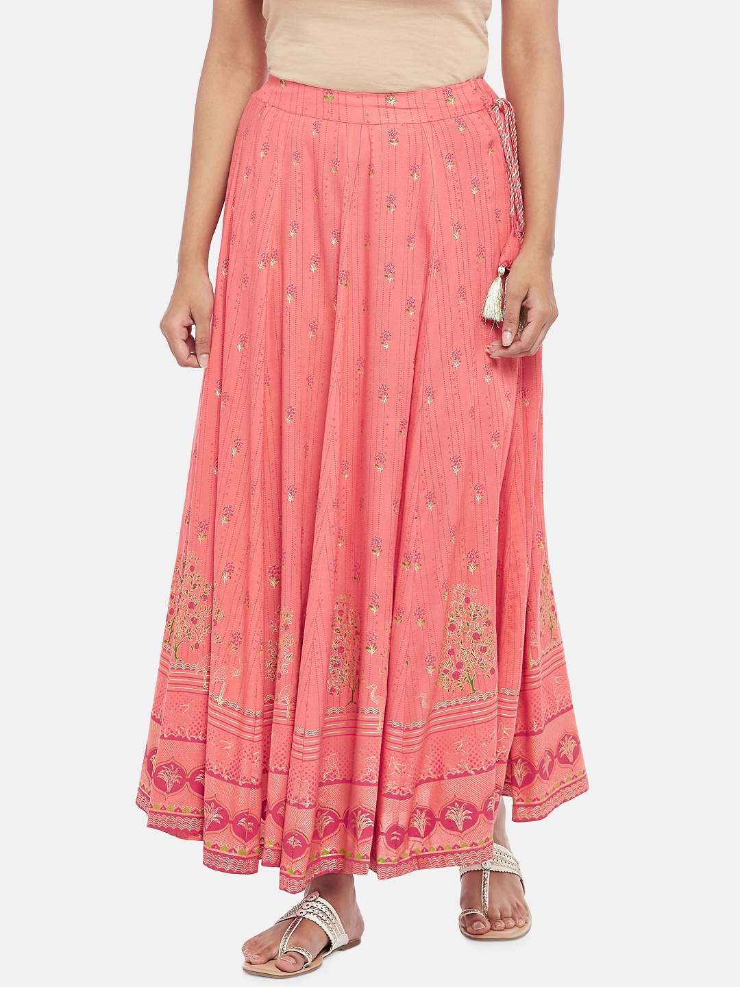 

AKKRITI BY PANTALOONS Women Pink Flared Floral Printed Skirts