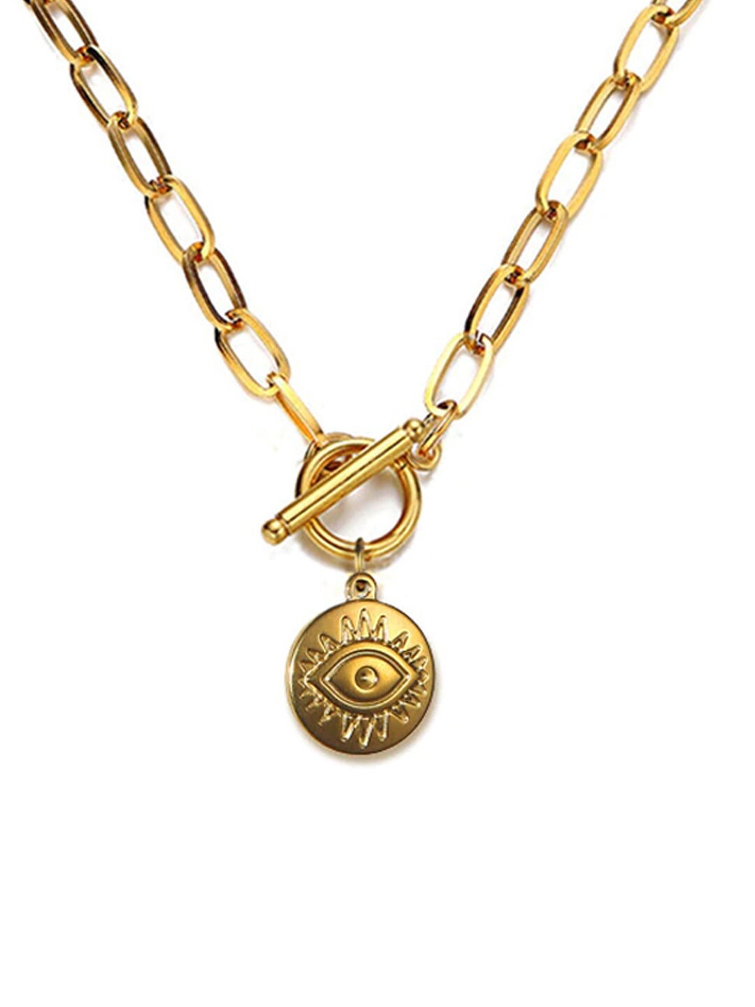 

OOMPH Woman Gold Evil Eye GoodLuck Medallion Link Chain Necklace