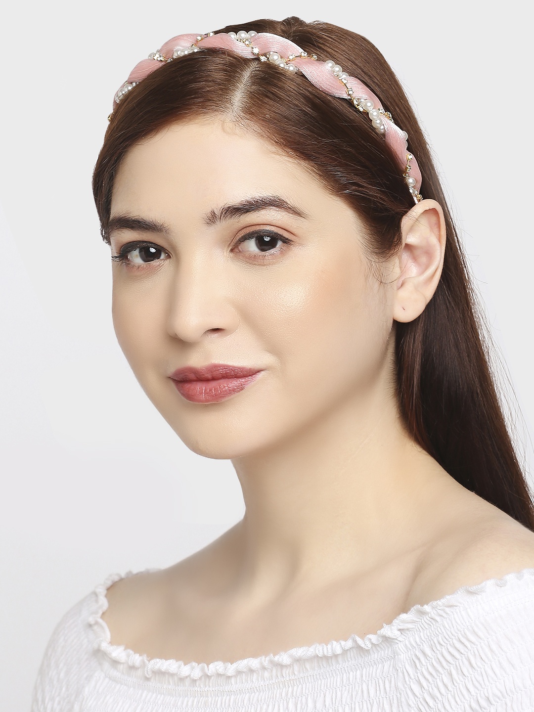 

OOMPH Women Pink & White Embellished Hairband