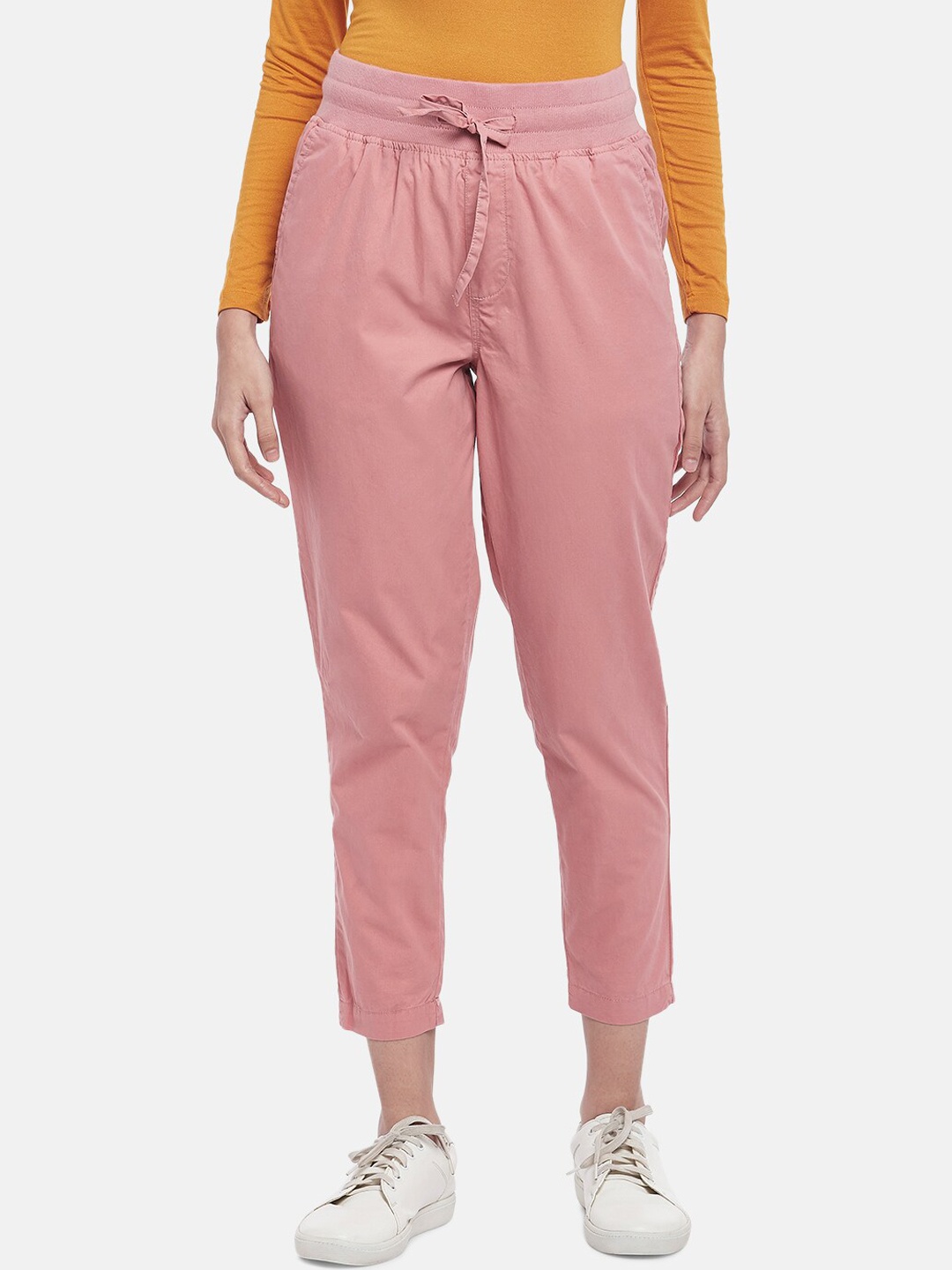 

Honey by Pantaloons Women Pink Cropped Pure Cotton Trousers