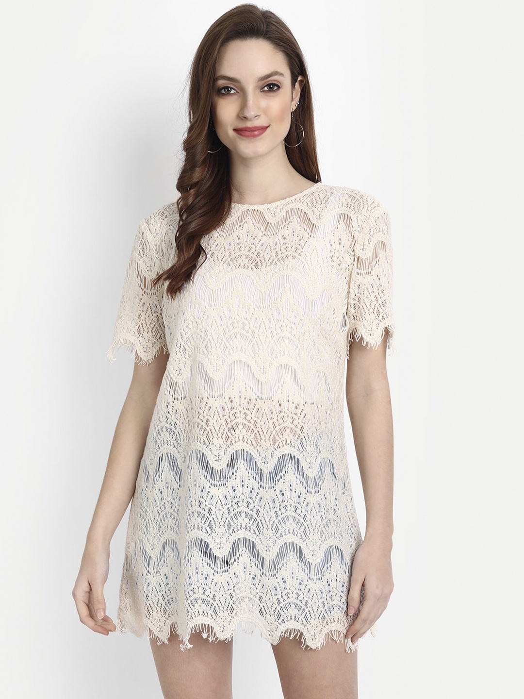

LY2 Cream-Coloured Net Sheath Mini Dress