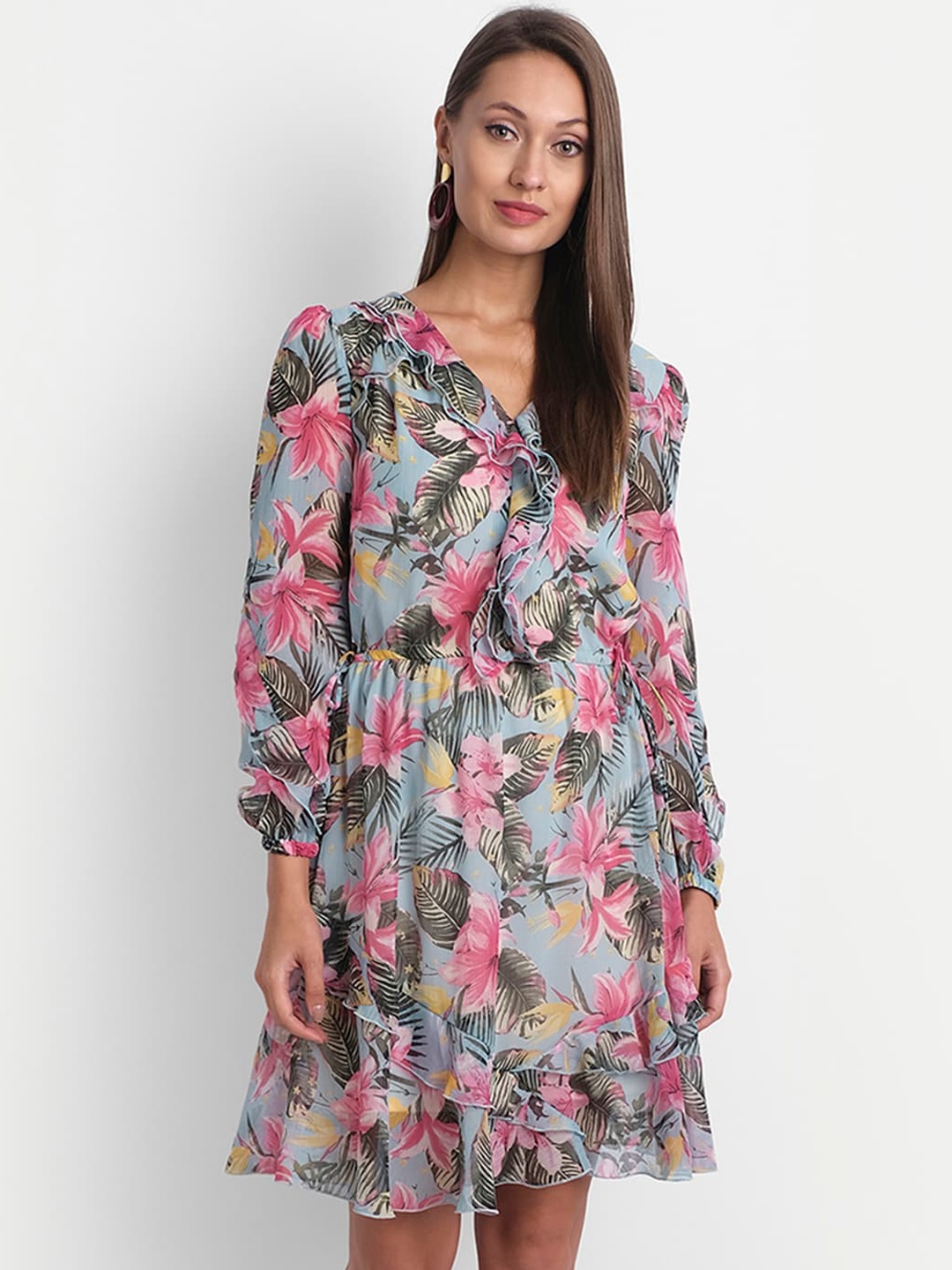 

LY2 Blue & Pink Floral Chiffon Dress