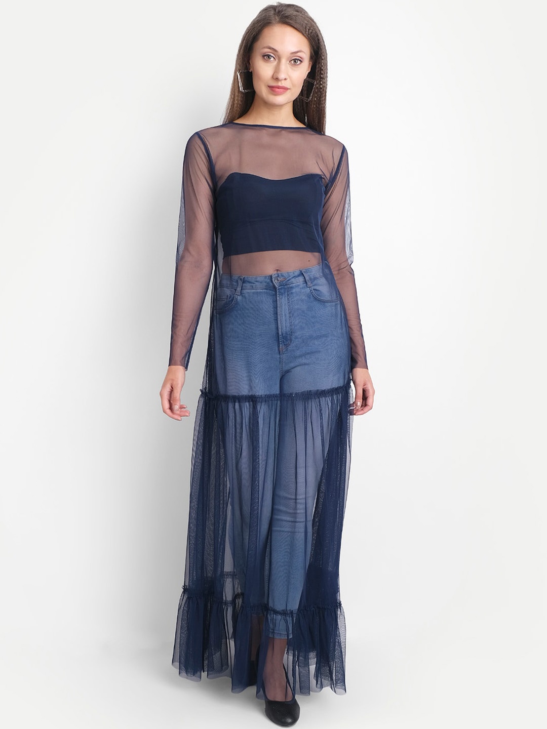 

LY2 Women Blue Net Maxi Dress