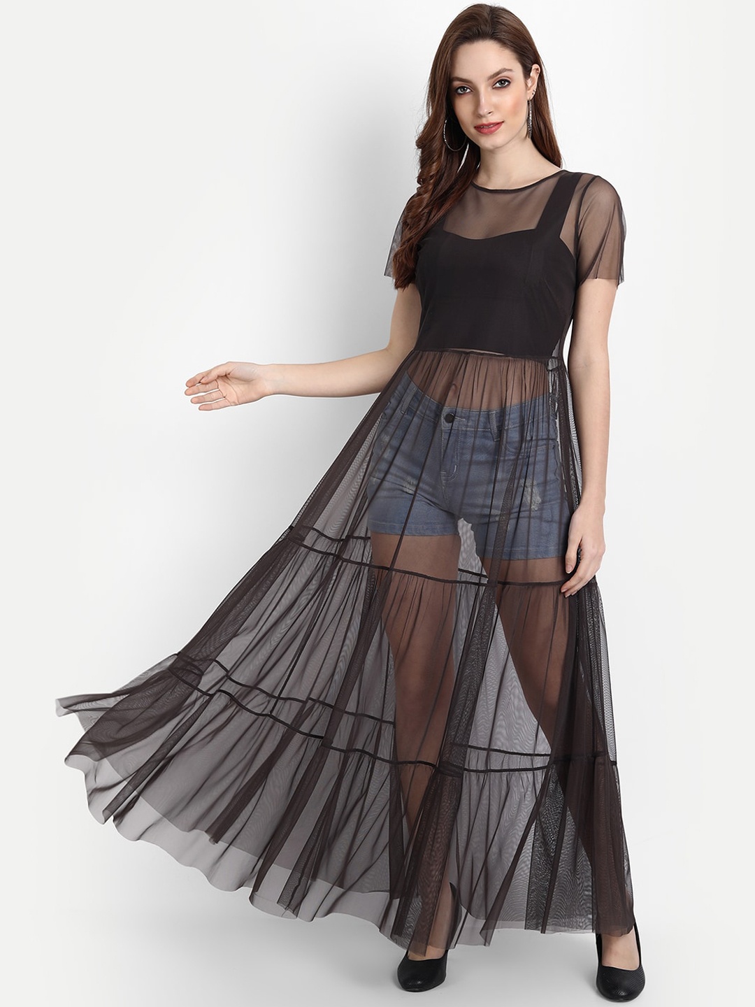 

LY2 Grey Sheer Net Maxi Dress