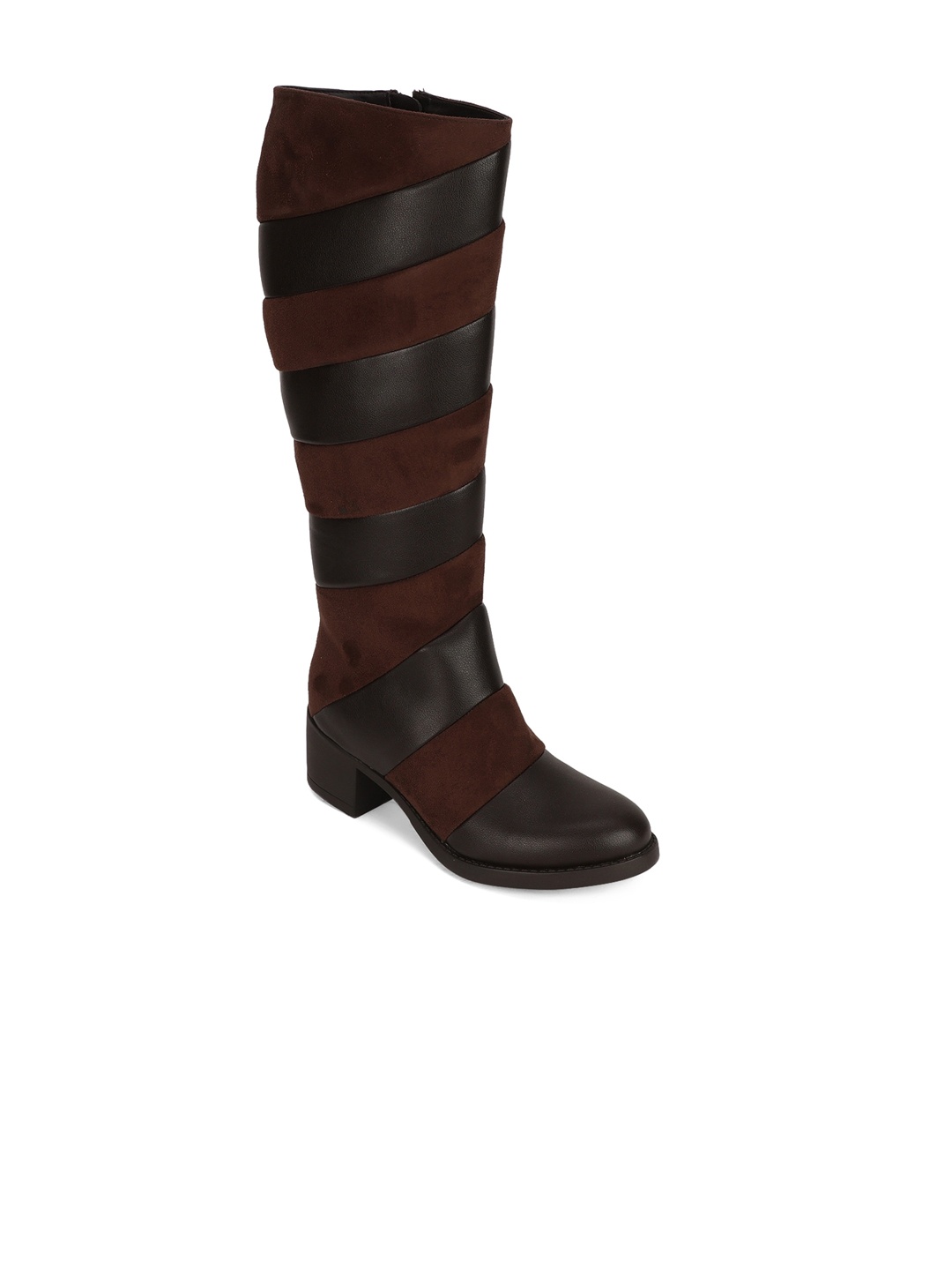 

Bruno Manetti Brown Colourblocked Suede Block Heeled Boots