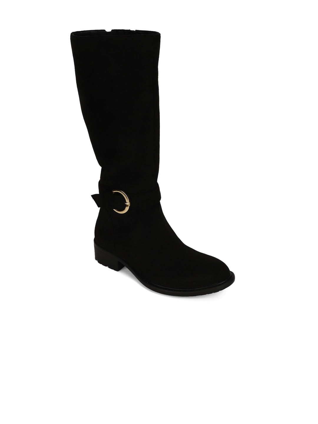 

Bruno Manetti Black Suede Block Heeled Boots with Buckles