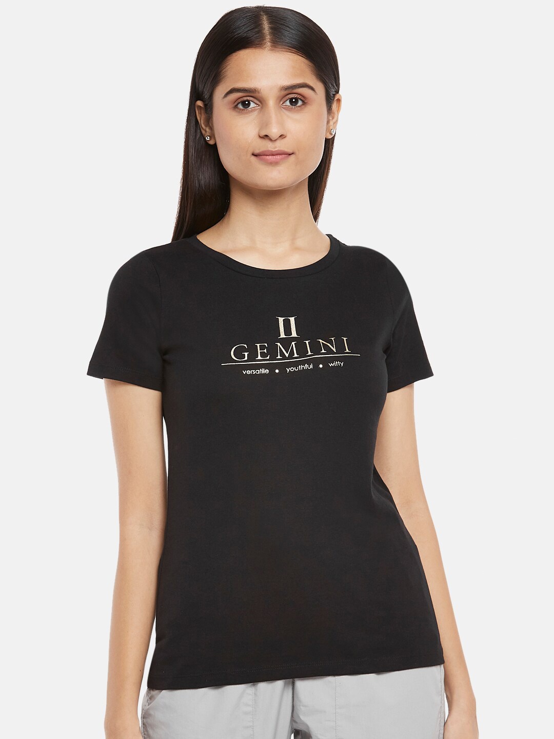 

Honey by Pantaloons Women Black Typography Printed T-shirt