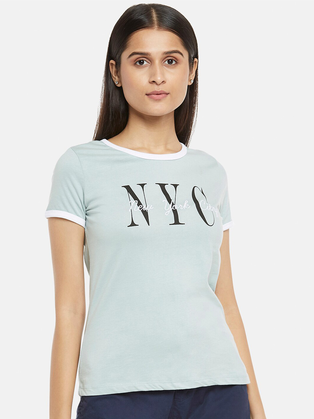 

Honey by Pantaloons Women Green Typography Printed Cotton T-shirt