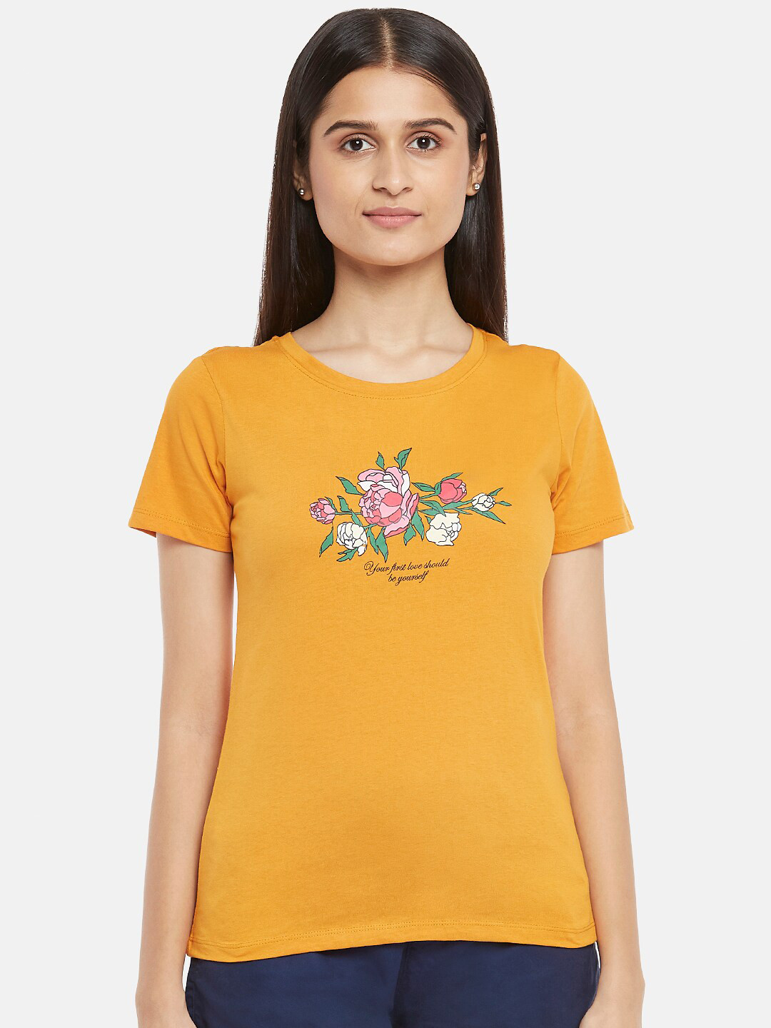 

Honey by Pantaloons Women Mustard Yellow Printed T-shirt