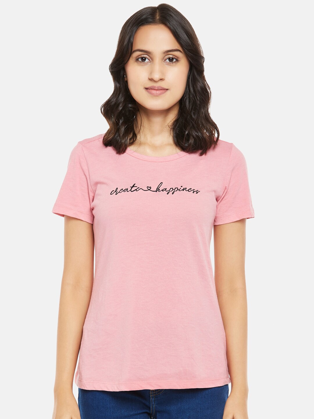 

Honey by Pantaloons Women Pink Typography Printed Pure Cotton T-shirt