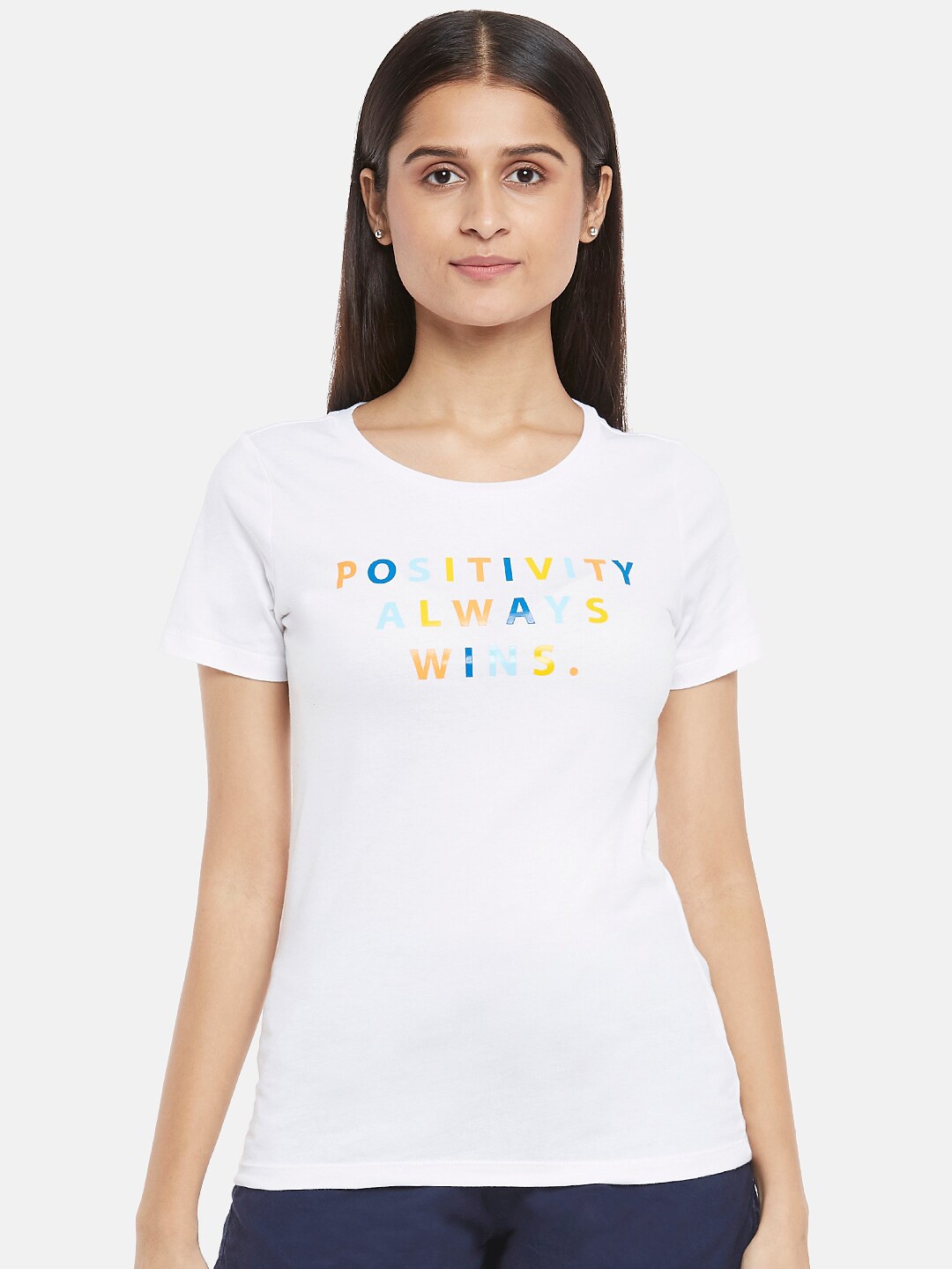 

Honey by Pantaloons Women White Typography Printed T-shirt