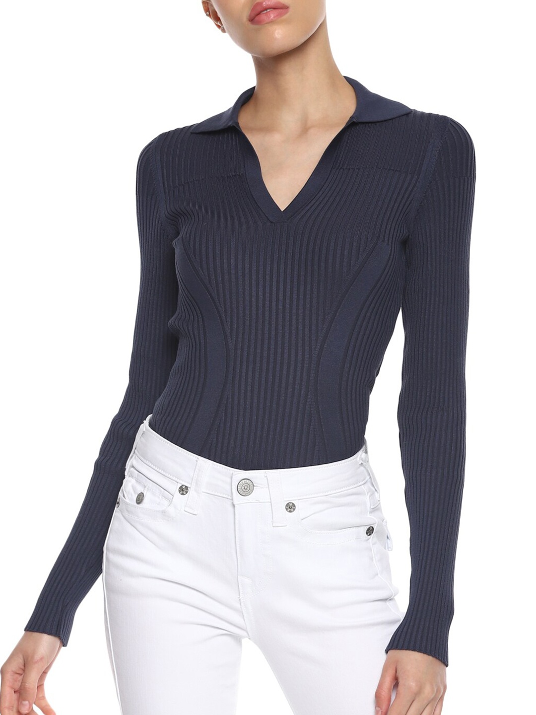 

Ted Baker Women Navy Blue Striped Sweater