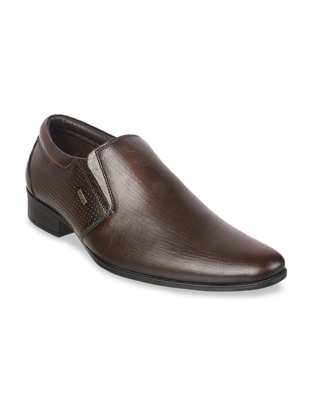 

Mochi Men Brown Solid Leather Formal Slip-Ons