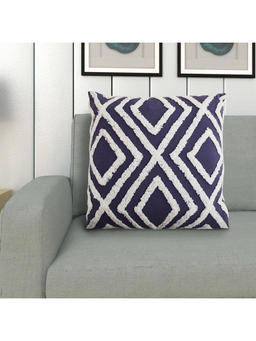 

Home Centre Navy Blue & White Textured Square Cushions