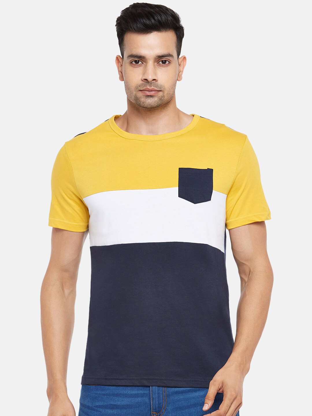 

People Men Multicoloured Colourblocked Pure Cotton T-shirt, Multi
